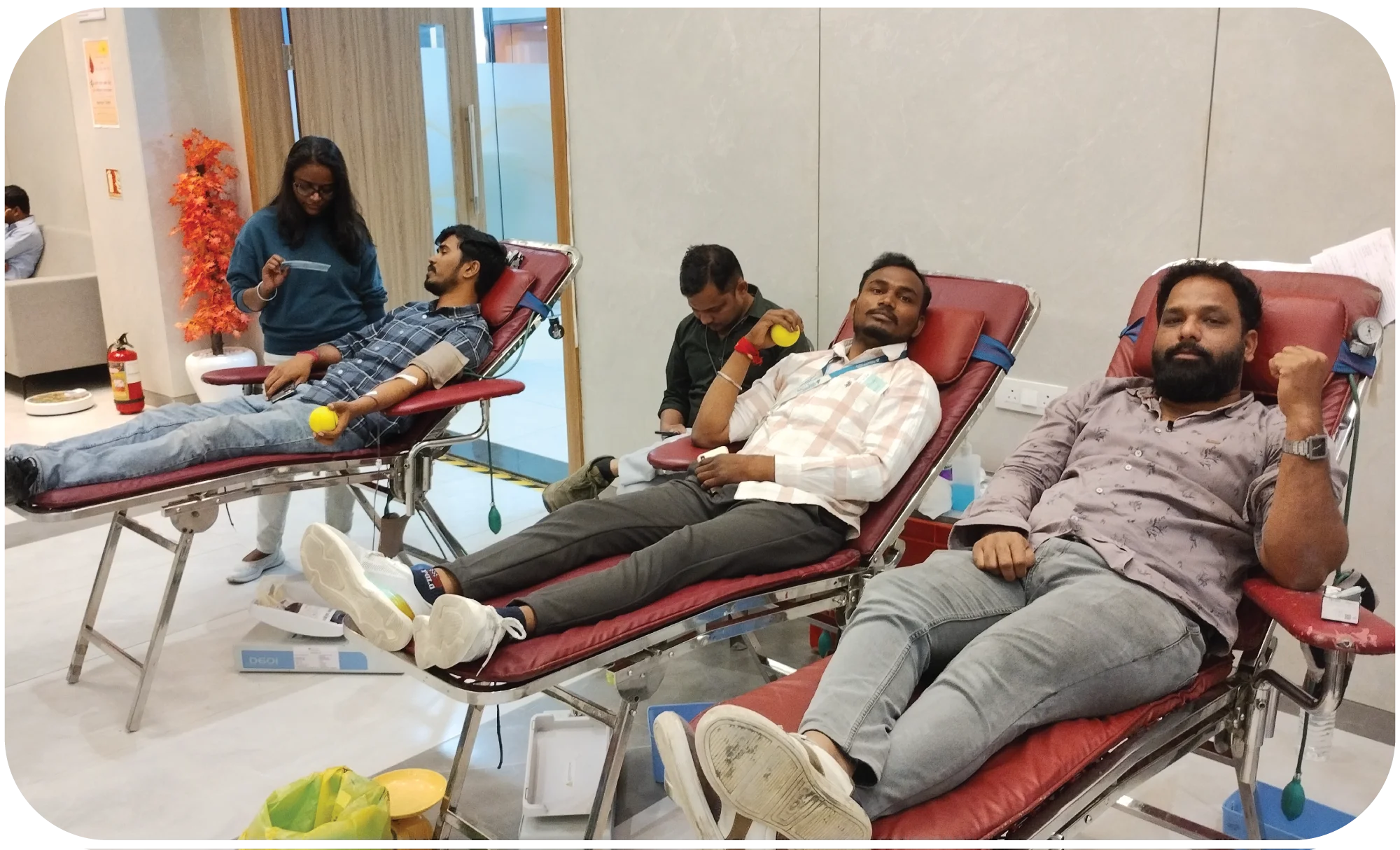 Doctor guiding donor and checking readiness before donation